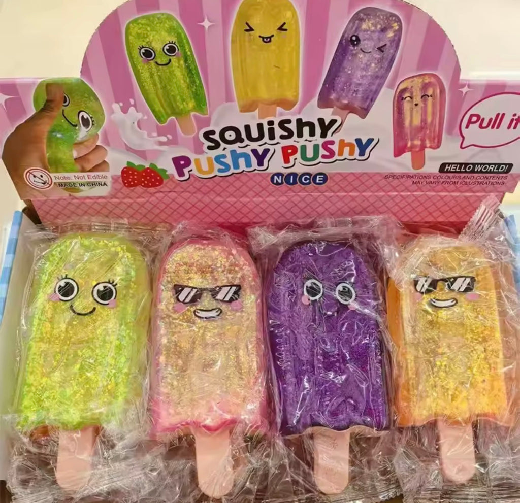 Glitter Ice Cream Popsicle Squishy Toy – Stretchy Sensory Stress Relief Fidget Toy