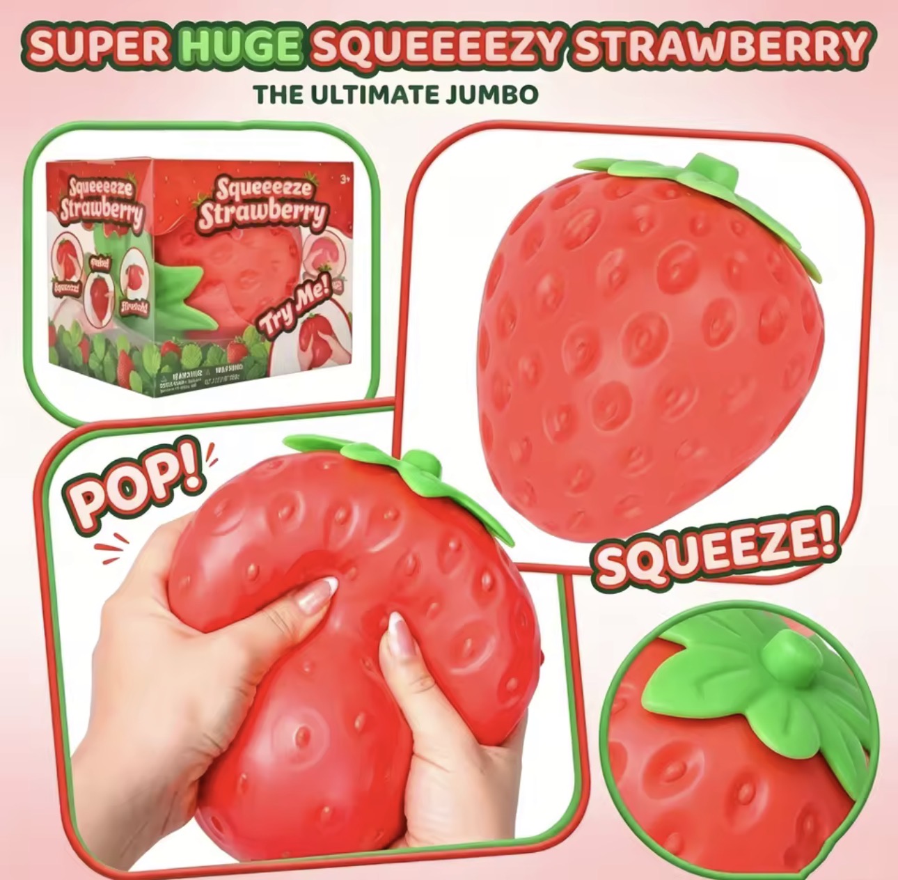 Jumbo Strawberry Squishy Toy – Giant Stress Relief Sensory Fidget for Kids & Adults